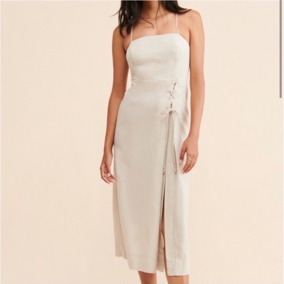 NWT Free People Francesca Midi Dress Ocean Pearl Ivory Linen size Small $108 - Picture 1 of 9